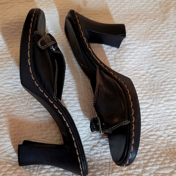 Mudd Open Toe Buckle Mule Heels 4" Women's Color Black Size 10 Used - Picture 5 of 8